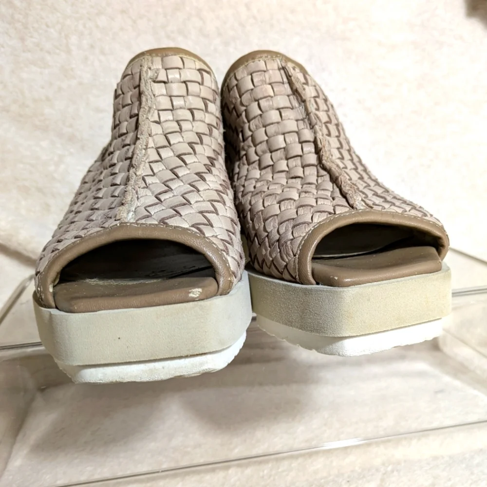 Patrizia Bonfanti Taupe Wedge Woven‎ Leather Chunky Slide, sz 36 (5.5-6)